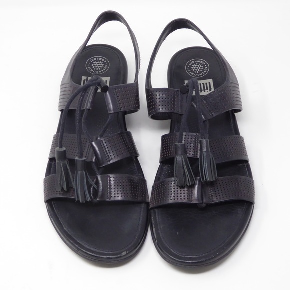 FitFlop Womens Gladdie Perforated Leather Lace-Up Sandals E49-090 Size 10 - Picture 2 of 8